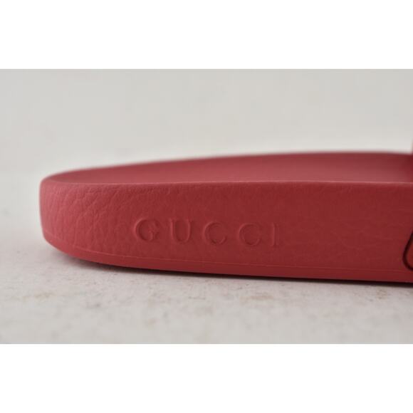 Gucci Deep Coral Red Rubber Quilted GG Logo Flat Pool Slide Slip On Sandal 36 - Picture 6 of 13